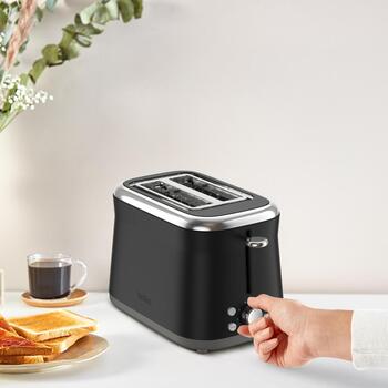 Tefal Tosteris TT7208E0, 850W, 2 šķēles, 8 apbrūnināšanas līmeņi, nerūsējošā tērauda korpuss, melns, augsta pacēlāja funkcija (TT7208E0)