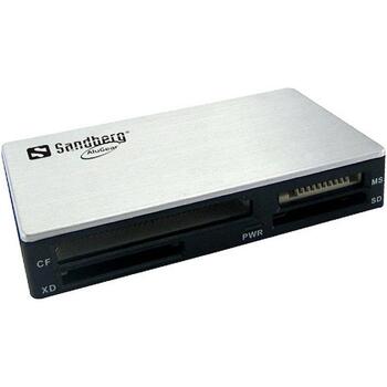 Sandberg 133-73 картридер, USB 3.2 Gen 1 Type-A, 5000 Мбит/с, CF, SD, microSD, MS, xD, черный, серебристый (133-73)