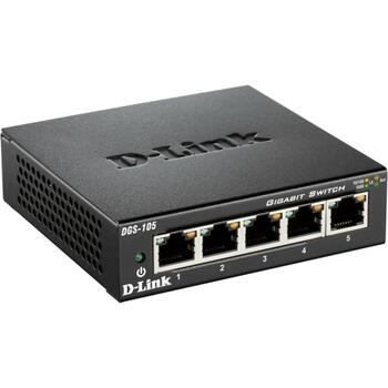 D-Link коммутатор DGS-105/E, 5x 10/100/1000 Mbps, L2, неуправляемый, 10 Gbit/s, QoS, IGMP Snooping, металлический корпус (DGS-105/E)