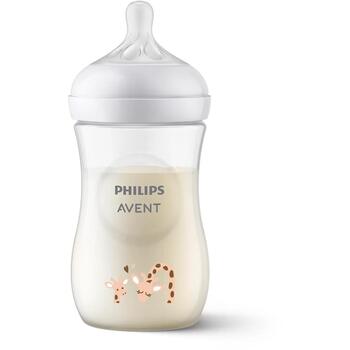Philips Avent детская бутылочка Natural Response Giraffe SCY903/66, 260 мл, 1 шт., соска среднего потока, антиколиковый клапан (SCY903/66)