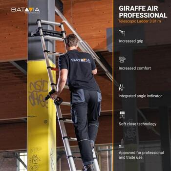 Batavia телескопическая лестница Giraffe PRO 7063670, 381 см, 460 см, 150 кг, 12 ступеней, алюминий, Soft Close, индикатор угла (7063670)