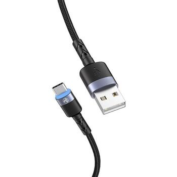 Tellur USB kabelis uz Type-C LED, TLL155363, 1.2m, 5V/3A, 480Mbps, neilons, ātrā uzlāde (TLL155363)