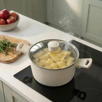 Russell Hobbs Кастрюля RH03877C, 24см, кремовая, алюминий, с крышкой, совместима со всеми плитами (RH03877C)