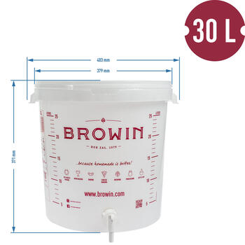 Browin fermentācijas tvertne 340464, 30L, polipropilēns bez BPA, ar krānu, 2 gaisa slūžas, 2 aizbāžņi, 2 caurules (340464)