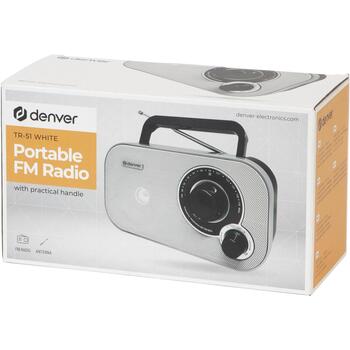 Denver TR-51 White 111101000680, FM портативное радио, 0.7кг, 13.8x9.6x8.1см, 230V или батареи, аналоговая настройка (111101000680)