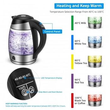 Forme Чайник FKG-458, 2200 W, 1.8 L, 5 цветов LED, скрытый нагревательный элемент, 360° поворот, автоотключение (FKG-458)