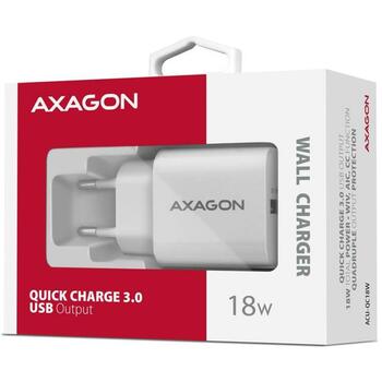 Axagon lādētājs ACU-QC18W 18W 1xUSB-A QC3.0, Ieejas spriegums 100-240V, Aizsardzība pret pārslodzi, Pārkaršanu, Pārspriegumu (ACU-QC18W)