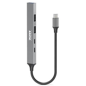 Port Connect USB centrmezgls 900163, 1xUSB-C, 1xUSB-C (jaudas piegāde), 2xUSB-A 2.0, 1xUSB-A 3.2, 100W, alumīnija korpuss (900163)