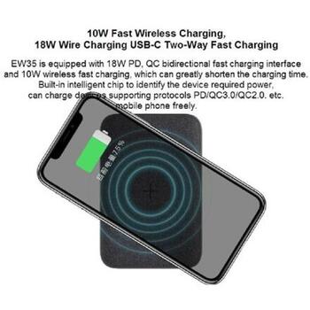 Orsen Power Bank akumulators EW35, 10000mAh, 18W, 5V/3A, 9V/2A, 12V/1,5A, bezvadu uzlāde 5W/7.5W/10W (EW35)