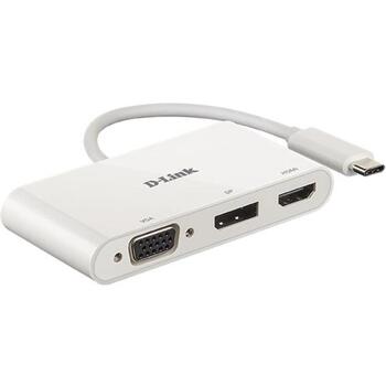 D-Link 3-в-1 USB-C на HDMI/VGA/DisplayPort адаптер DUB-V310, 11см, поддержка 4K, USB-C мужской разъем (DUB-V310)