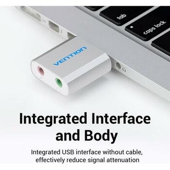 Звуковая карта Vention VAB-S13, USB, 2.1 канала, 16 бит, 3.5 мм выход для наушников, серебристый (VAB-S13)