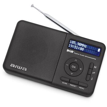 Aiwa RD-40DAB/BK портативное радио, DAB+, FM, 50+50 станций, 2 Вт RMS, Li-ion 3,7 В 2000 мАч, 16 ч работы, 3 ч зарядки, будильник (RD-40DAB/BK)