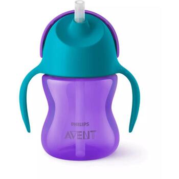 Philips Avent SCF796/02, mācību krūzīte ar salmiņu, 200 ml, 9m+, lillā, pret noplūdi, ergonomiski rokturi (SCF796/02)
