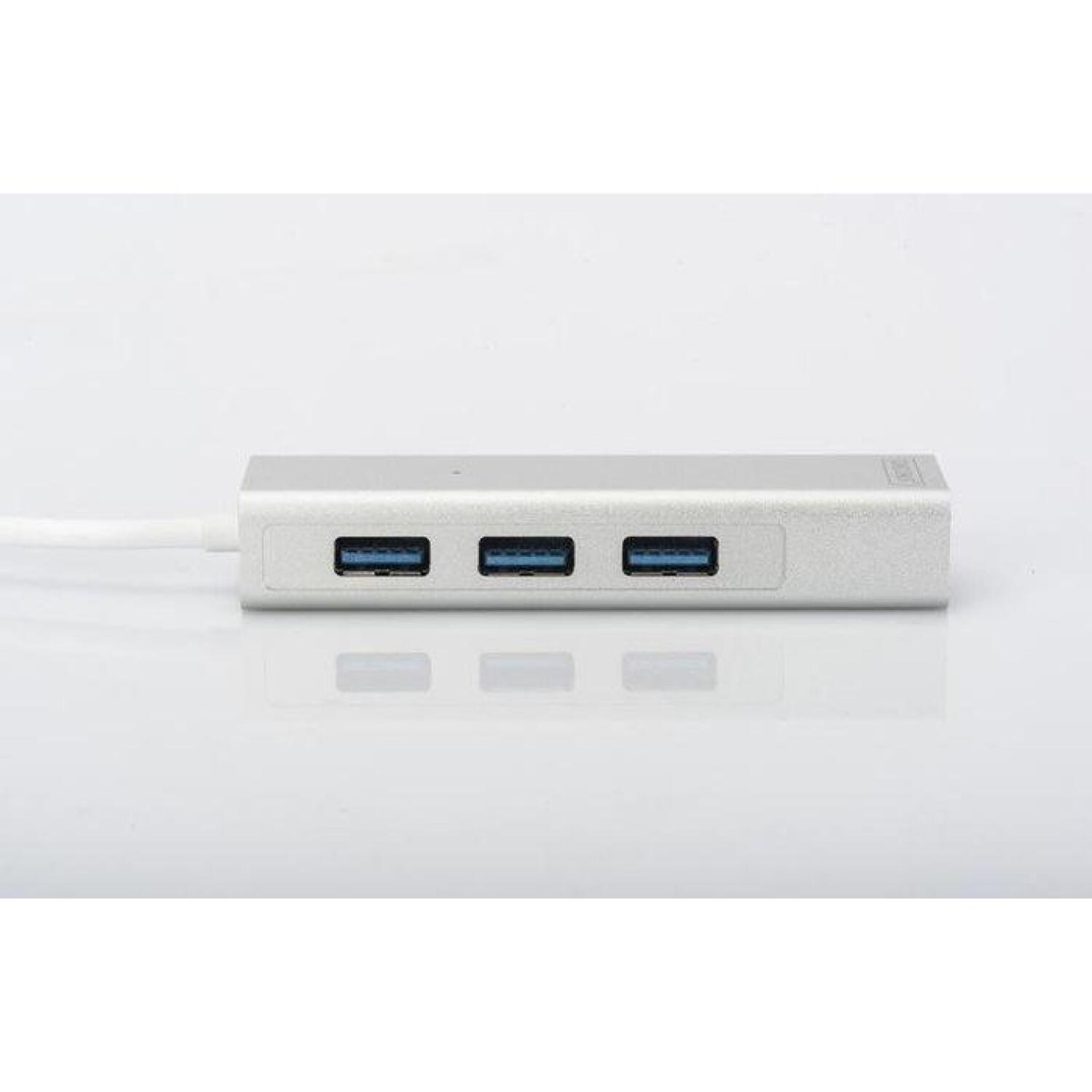 Digitus USB концентратор DA-70250-1, 3x USB 3.0 A, 1x RJ-45 10/100/1000 Mbps, 1x USB A, IEEE 802.3, WOL, Auto MDIX, белый (DA-70250-1)