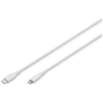 Digitus Lightning silikona savienojuma kabelis, USB-C - Lightning, 1m, 480 Mbps, 60W, 3A, 25000 locījumu (AK-600110-010-W)