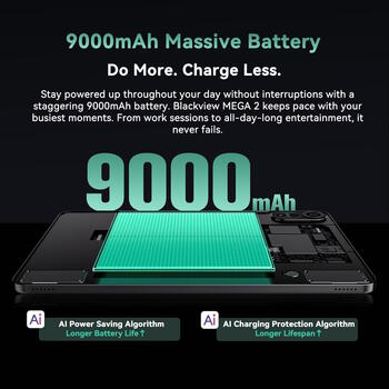 Blackview Mega2 12″ планшет Unisoc T615 6GB RAM 256GB 1200×2000 IPS 90Hz дисплей 16 MP основная камера 8 MP фронтальная 9000 mAh батарея Android 15 синий (MEGA2 ENGGIFTSET 6/256GB BLUE)