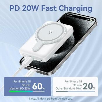 Vention Power Bank FHSL0 5000mAh, 3.7V, 1x USB Type-C, 3A, беспроводная зарядка, автоматическая магнитная зарядка, синий (FHSL0)