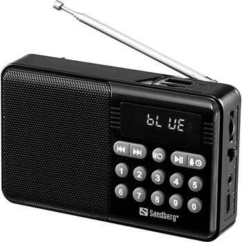 Sandberg 421-18 Speaker Radio FM+BT, 5W, FM 87.5-108 MHz, BT 5.0, 1200 mAh, 15h, USB, MicroSD, displejs, kabatas lukturis (421-18)