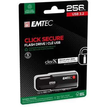 Emtec USB флешка ECMMD256GB123, 256GB, USB 3.2 Gen1, 100Mbps, 20Mbps, черный, пластик, шифрование (ECMMD256GB123)