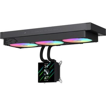 Gamemax procesora šķidruma dzesētājs GLACIER 360 LCD BK, 85.82 cfm, 800-2000 rpm, TDP līdz 330W, ARGB ventilators (GLACIER 360 LCD BK)
