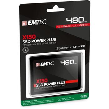 Emtec SSD 2.5 Sata X150 480GB Power Plus ECSSD480GX150, 480GB, до 520 MB/s, до 500 MB/s, SATA III 6 Gb/s, 2 000 000 часов (ECSSD480GX150)