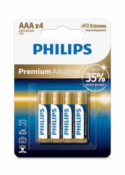 PHILIPS baterijas Premium Alkaline (iepakojumā 4 gab), AAA (LR03M4B/10)