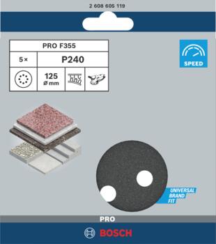 Ekscentra slīpmašīnām PRO F355 SLĪPDISKS, 2608605119 BOSCH (2608605119)