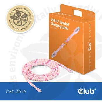 Club3D USB-C к USB-C кабель CAC-3010, 2м, 60W PD, розовый, 1 мужской USB-C разъем, 1 мужской USB-C разъем (CAC-3010)