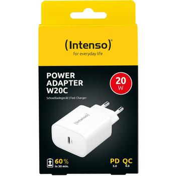 Intenso strāvas adapteris W20C, 20W, USB-C, 100-240V, 1 muciņa, ātrā uzlāde, balts (7802012)