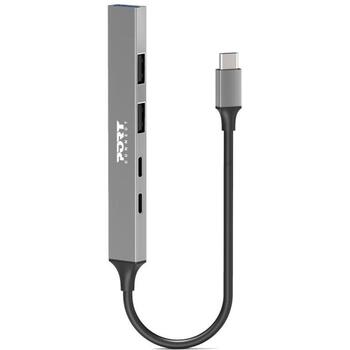 Port Connect USB centrmezgls 900163, 1xUSB-C, 1xUSB-C (jaudas piegāde), 2xUSB-A 2.0, 1xUSB-A 3.2, 100W, alumīnija korpuss (900163)