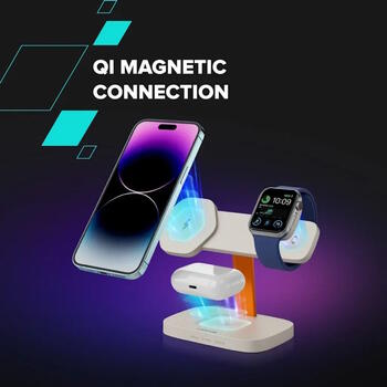 Bezvadu uzlādes stacija 3 in 1 ar 15 W jaudu Hexagon 310 Gaiši Pelēks Oranžs CNS-WCS310LGOR CANYON (CNS-WCS310LGOR)