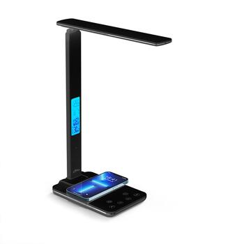 Media-Tech Настольная лампа MT222K, 4W, 36 LED, 3000-6500K, 750LUX, беспроводная зарядка 5-15W, таймер автоотключения (MT222K)