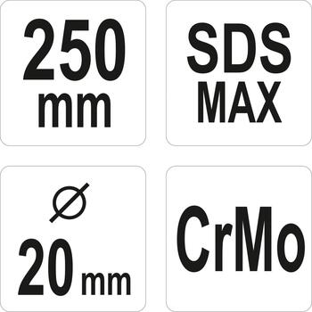 Yato kalts YT-47195, 250mm, 20mm, CrMo tērauds, SDS-Max stiprinājums, melnēts, hromēts (YT-47195)