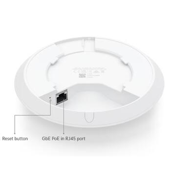 Bezvadu Wi Fi 6 piekļuves punkts Dual Band 802.11ax 4 telpiskās plūsmas līdz ~3 Gb s 140 m² pārklājums 300+ ierīces PoE GbE U6+ Balts Ubiquiti (U6-PLUS)