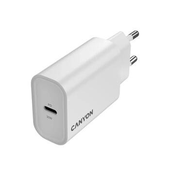 Компактное сетевое USB зарядное устройство с максимальной мощностью 30 Вт и 1×PD USB C портом OnCharge 30CL Max Power 30W EU Белый CNE-CHA30CLW CANYON (CNE-CHA30CLW)