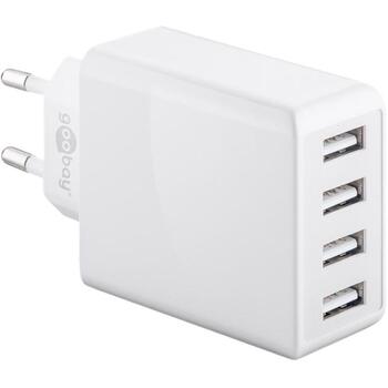 Goobay адаптер питания 44962, 30 Вт, 5 В, 3 А, 4x USB-A, белый, 1x CEE 7/16 (44962)