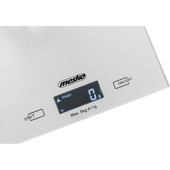 Mesko Кухонные весы MS 3145, 5кг, 1г, ЖК-дисплей, серебристый, стеклянная платформа 18x20см, автоматическое отключение (MS 3145)