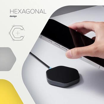 Bezvadu lādētājs ar 30 W maksimālo jaudu un HEXAGON dizainu Wireless Charger HEXAGON 110 Tumši Pelēks Zils CNS-WCS110 CANYON (CNS-WCS110)