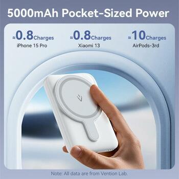 Vention Power Bank FHSL0 5000mAh, 3.7V, 1x USB Type-C, 3A, беспроводная зарядка, автоматическая магнитная зарядка, синий (FHSL0)