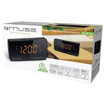 Muse Радиочасы с двумя будильниками M-185CR, 230В, 40 предустановленных станций, 1.2-дюймовый LED-дисплей, AUX вход, черный (M-185CR)
