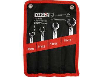 Yato uzgriežņu atslēgu komplekts YT-0143, 4 gab, 8x10, 11x12, 13x14, 15x17 mm, CrV 6140, daļēji atvērts, 15 grādu leņķis, hromēts (YT-0143)