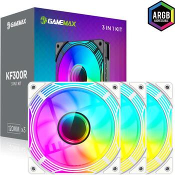 Gamemax Kaste ventilators KF300R WH, 120mm, 800-1600 rpm, 44.35 cfm, PWM atbalsts, ARGB ventilators (KF300R WH)