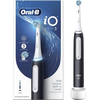 Oral-B elektriskā zobu birste iO3 Matt Black, 1 galviņa, 3 režīmi, litija jonu akumulators, uzlādes bāze, matēts melns (iO3 Matt Black)