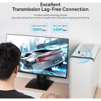 Vention USB adapteris 2.4G/5G KDSB0, 433 Mbit/s, WLAN, 802.11a/b/g/n/ac, 128-bit WEP, Plug and Play, melns (KDSB0)