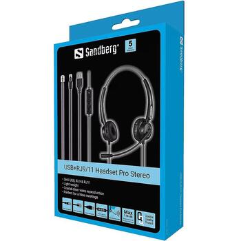 Sandberg Наушники Pro Stereo 126-30, 20 - 7000 Гц, 2,1 м, бинауральные, черные, USB Type-A, складной микрофон (126-30)