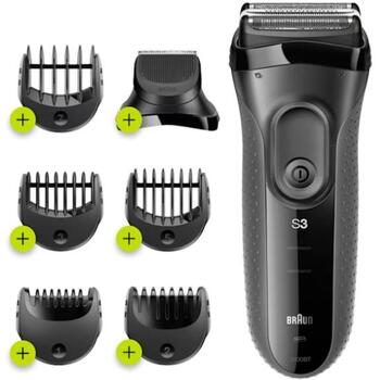 Braun skuveklis 3000BT, 45 min, NiMH, folijas skuveklis, 3 asmeņi, 5 ķemmes, 3-7 mm, LED, mazgājams, bezvadu, mitrs un sauss (3000BT)
