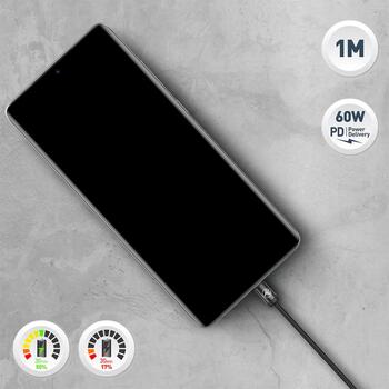 Tellur Minimalist USB-C к USB-C кабель TLL155791, 1м, 3A, 60W, 480Mbit/s, черный (TLL155791)