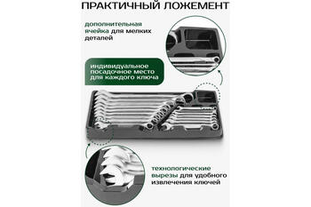 Rockforce Kombinēto atslēgu komplekts RF-T5161, 16 gab., 6-19, 22, 24 mm, CrV, antikorozijas pārklājums (RF-T5161)