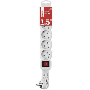 Emos Удлинитель P1521R, 1,5м, 5x2P+PE, 3680W, PVC, с выключателем, защита от детей (P1521R)