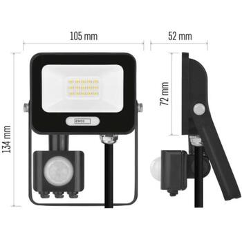 Emos LED прожектор GLARO ZS2314B, 10 W, 1000 lm, IP54, нейтрально-белый, PIR датчик, алюминий (ZS2314B)